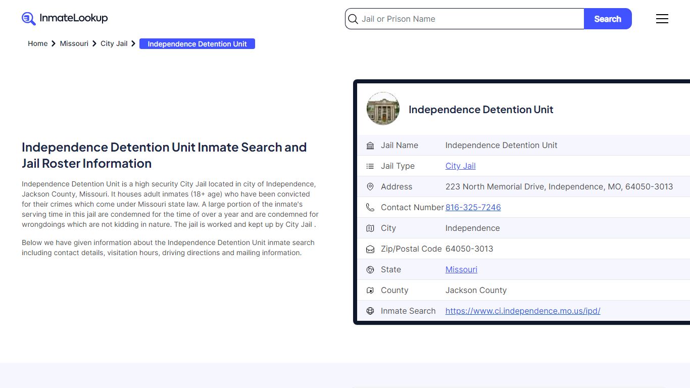 Independence Detention Unit Inmate Search, Jail Roster, Bookings ...