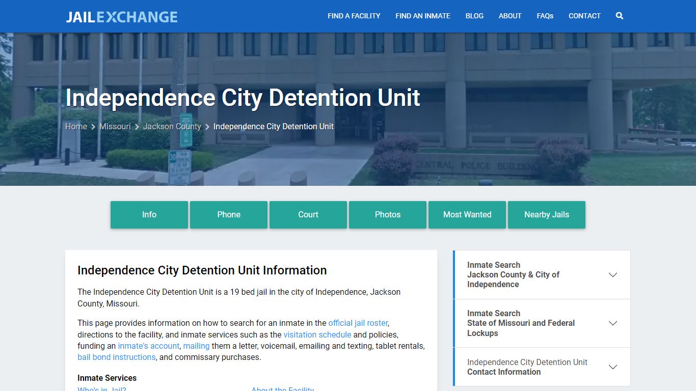 Independence City Detention Unit, MO Inmate Search, Information